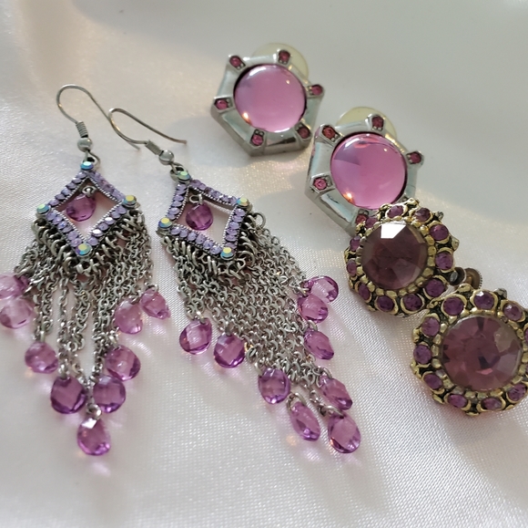 Purple ( Pink) Vintage Earrings Lot ~ Vintage Jewelry - Picture 4 of 9
